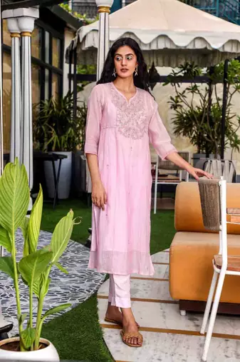 Blush pink yoke jaal kurta set
