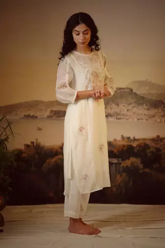 Ivory white victorian kurta and pant set
