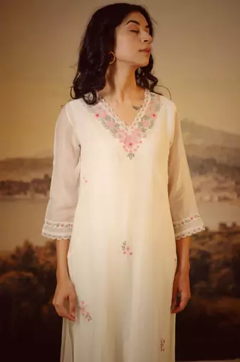 White rangoon bail kurta set