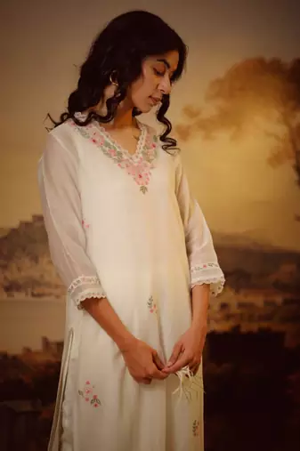 White rangoon bail kurta set
