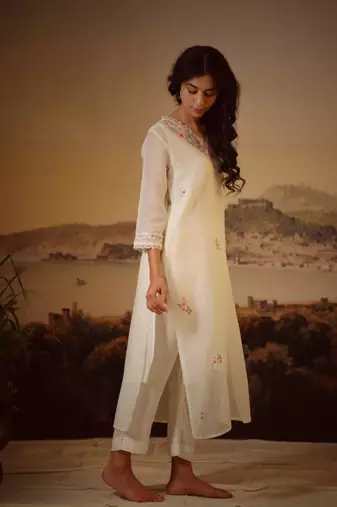 White rangoon bail kurta set