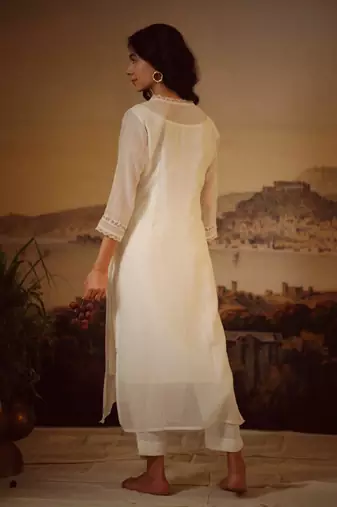 White rangoon bail kurta set