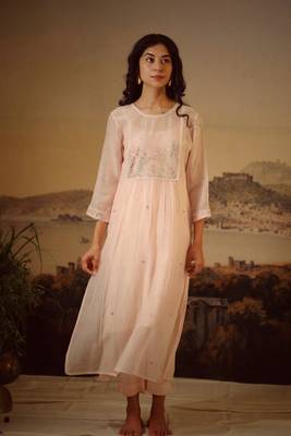 Ivory pink flamingo kurta set 1