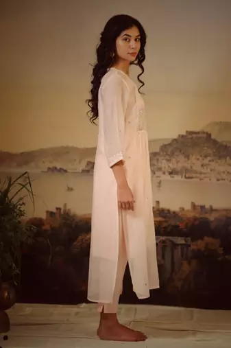Ivory pink flamingo kurta set