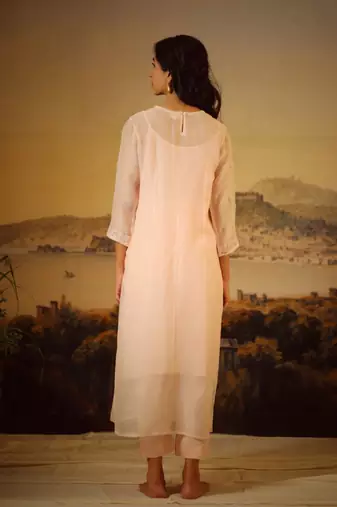 Ivory pink flamingo kurta set