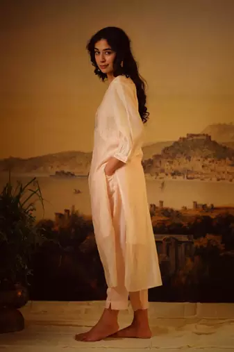 Ivory pink lovebirds kurta and pant set
