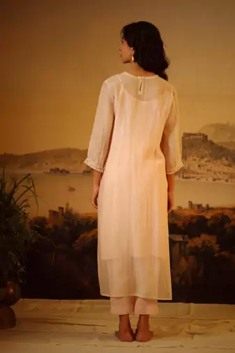 Ivory pink lovebirds kurta and pant set