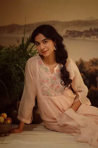 Ivory pink vineyard kurta and pant set