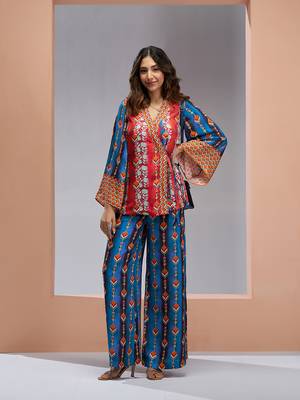 Navy blue kimono style muslin silk printed co-ord 1