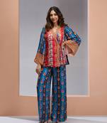 Navy blue kimono style muslin silk printed co-ord