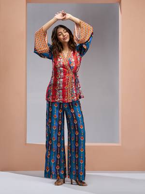 Navy blue kimono style muslin silk printed co-ord 2