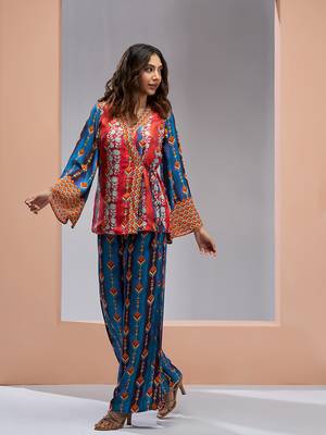 Navy blue kimono style muslin silk printed co-ord 3