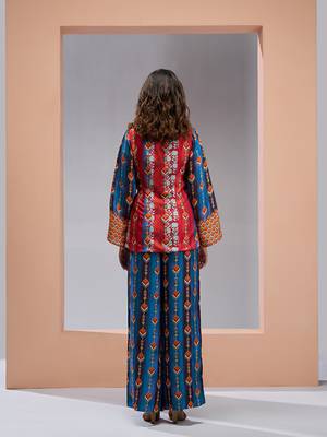 Navy blue kimono style muslin silk printed co-ord 4