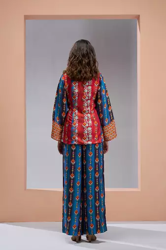 Navy blue kimono style muslin silk printed co-ord