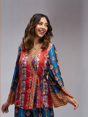 Navy blue kimono style muslin silk printed co-ord 5