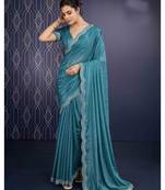 teal handwork georgette saree with unstitched blouse piece