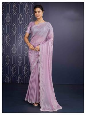 lavender handwork georgette saree with unstitched blouse piece 1