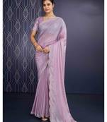 lavender handwork georgette saree with unstitched blouse piece
