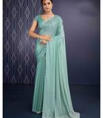 mint handwork georgette saree with unstitched blouse piece