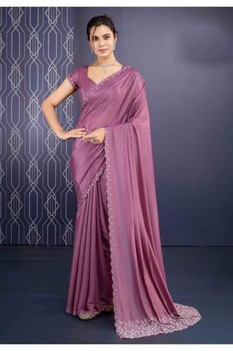 mauve handwork georgette saree with unstitched blouse piece