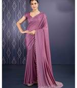 mauve handwork georgette saree with unstitched blouse piece