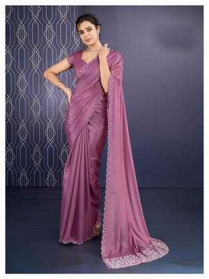 mauve handwork georgette saree with unstitched blouse piece 3