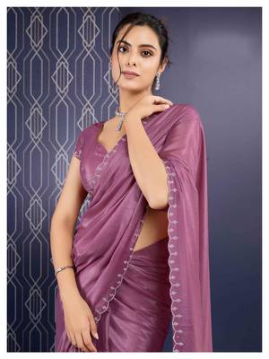 mauve handwork georgette saree with unstitched blouse piece 4