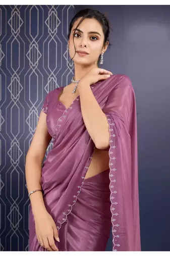 mauve handwork georgette saree with unstitched blouse piece