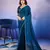 navy blue handwork satin chiffon saree with unstitched blouse piece