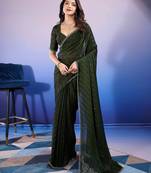 mehndi handwork satin chiffon saree with unstitched blouse piece