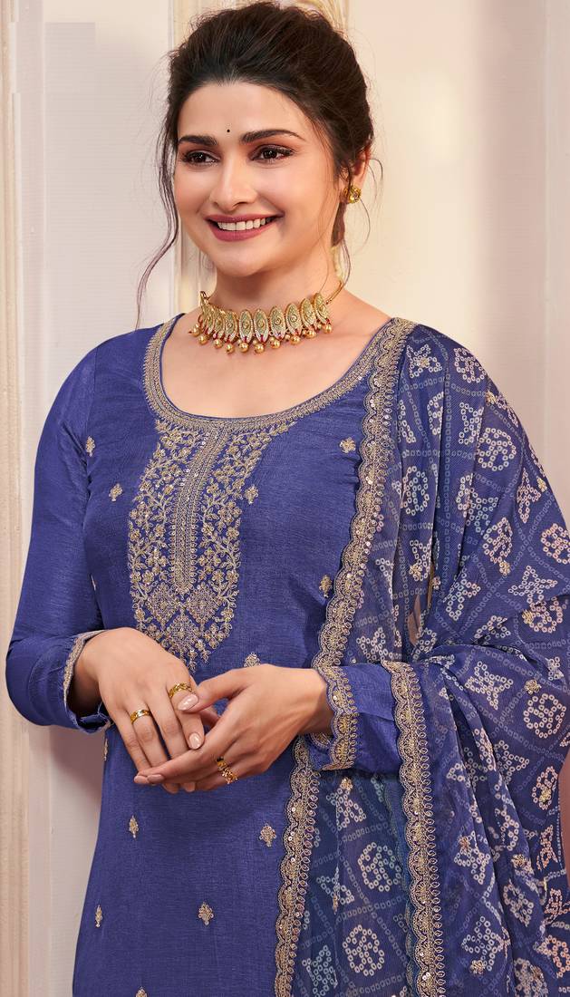 Violet embroidered georgette semi-stitched pakistani suit semi stitched