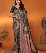Bottle green woven design silk blend party wear saree with blouse piece