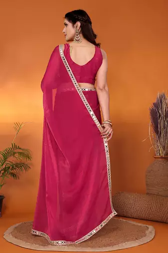 Pink embellished silk blend party wear saree with blouse piece