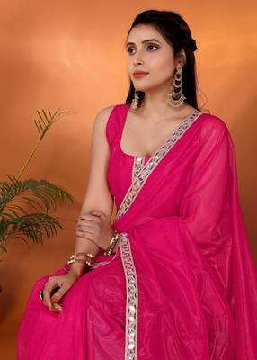 Pink embellished organza party wear saree with blouse piece 3