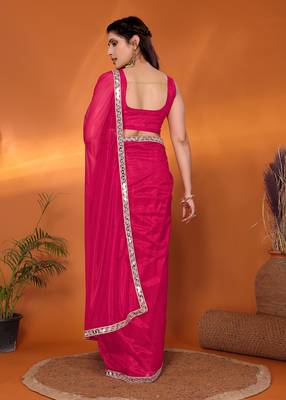 Pink embellished organza party wear saree with blouse piece 5