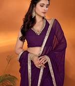 Purple  embroidered pure georgette party wear saree with blouse piece