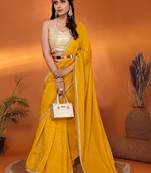 Yellow embellished tissue party wear saree with blouse piece