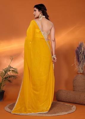 Yellow embellished tissue party wear saree with blouse piece 4