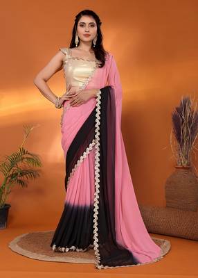 Black embellished pure georgette party wear saree with blouse piece 1
