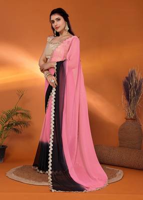 Black embellished pure georgette party wear saree with blouse piece 2
