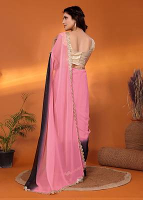 Black embellished pure georgette party wear saree with blouse piece 3