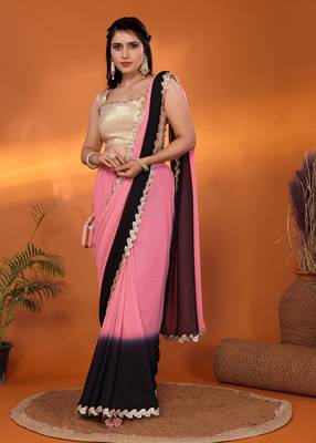 Black embellished pure georgette party wear saree with blouse piece 4