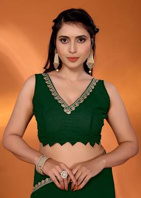 Bottle green embellished pure georgette party wear saree with blouse piece 5