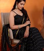 Black woven design poly chiffon party wear saree with blouse piece