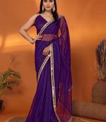 Purple  embellished organza party wear saree with blouse piece
