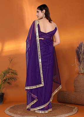 Purple  embellished organza party wear saree with blouse piece 5