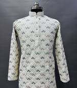 black multi sequins with white embroidered kurta pajama set