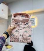 Baby pink embroidered mandarin collar different thrade sequence work kurta pajama set