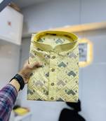 Yellow embroidered mandarin collar different thrade sequence work kurta pajama set