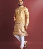 Gold emboj work daaman concept jacquard silk with inner cotton kurta pajama set